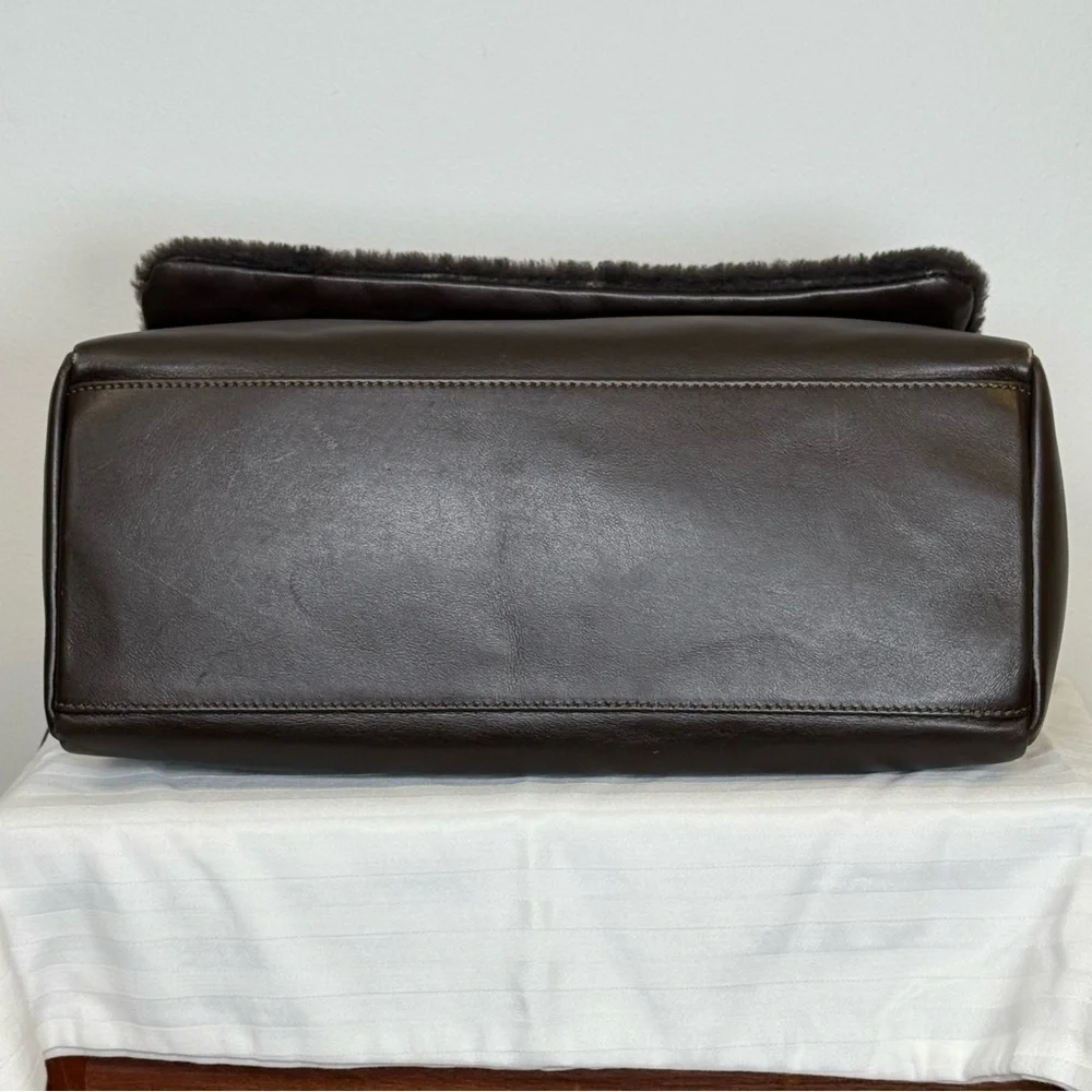 Varriale Italian Dark Brown Leather And Shearling Messenger Bag Adjustable Strap - Picture 6 of 16